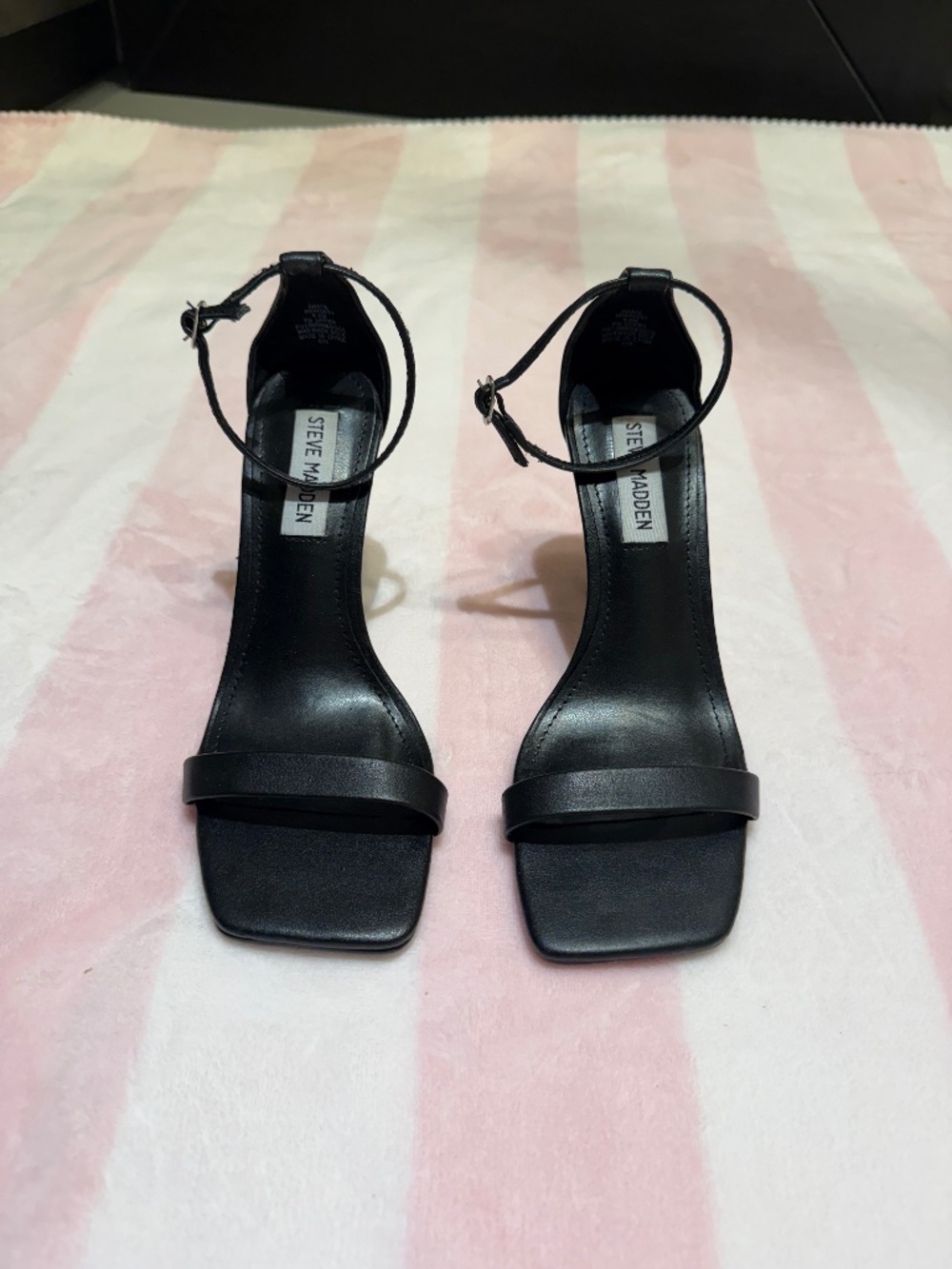 Shaye Black Leather Strappy Sandals, Steve Madden, US 6.5M